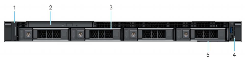 PowerEdge R350 Server Front view of 4 x 3 .5-inch drive system