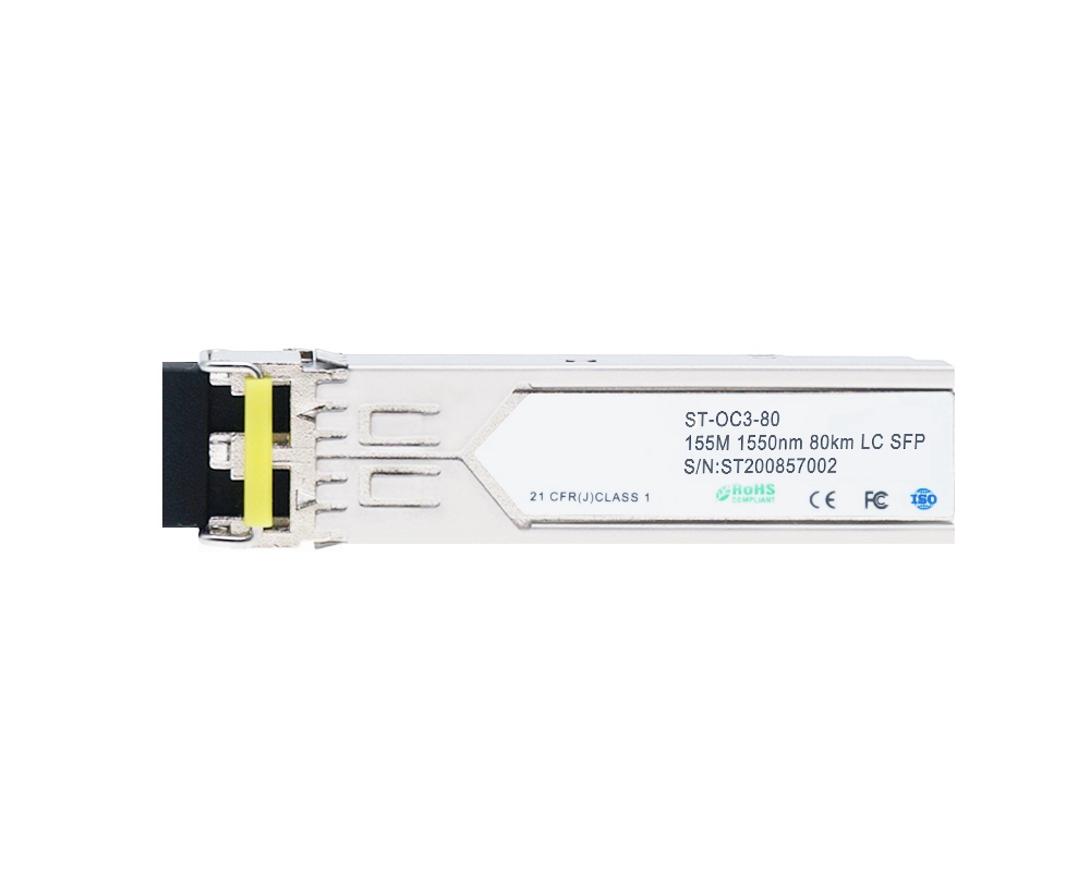 The SFP transceivers are high performance, cost effective modules supporting data-rate of 155Mbps and 80km transmission distance with SMF.