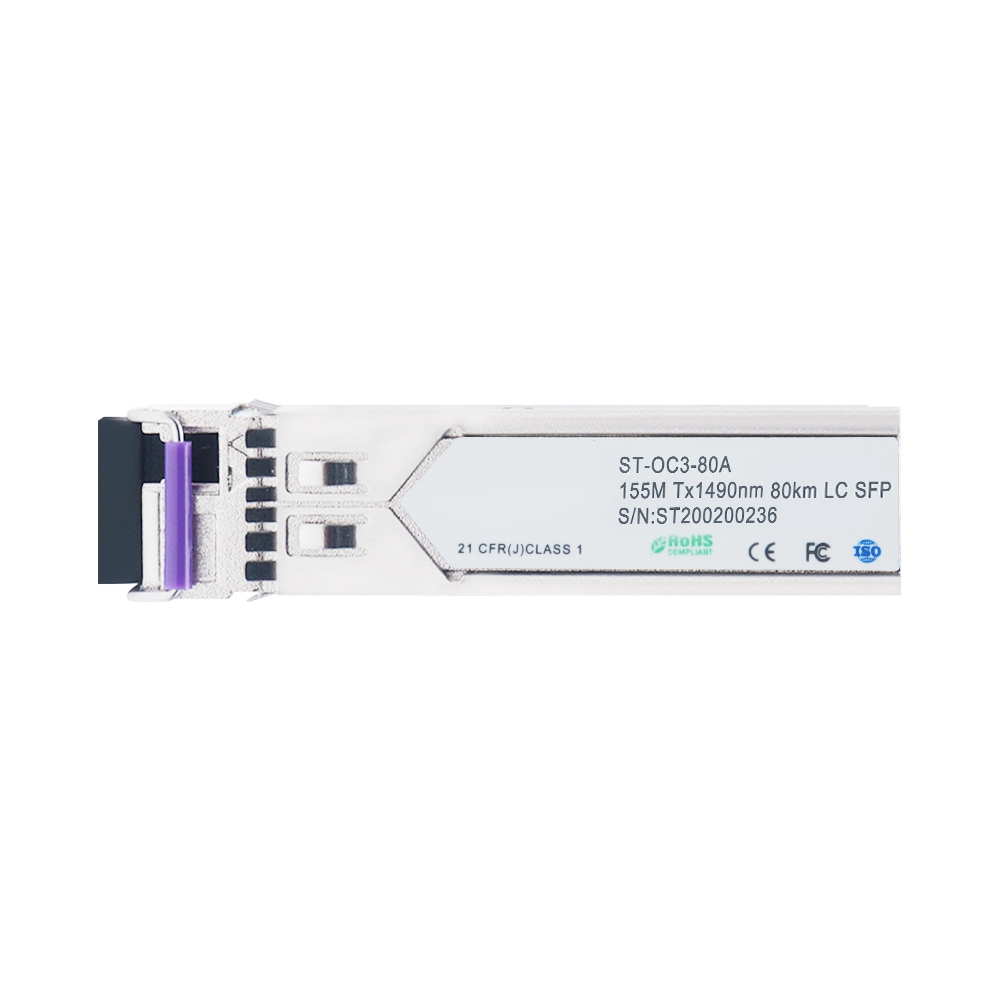 155Mbps Tx1490/Rx1550nm 80km SFP Bi-Directional Transceiver