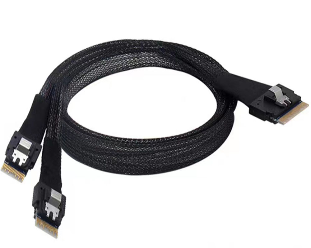 Slim SAS 74pin 8i sff-8654 to 2*sff-8654 4i Straight Plug Cable