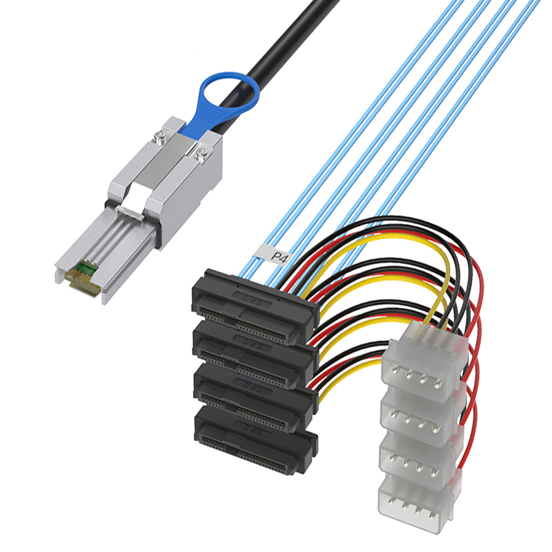 MINI SAS 26PIN(SFF8088) TO 4*SAS 29PIN(SFF8482)+15PIN Cable