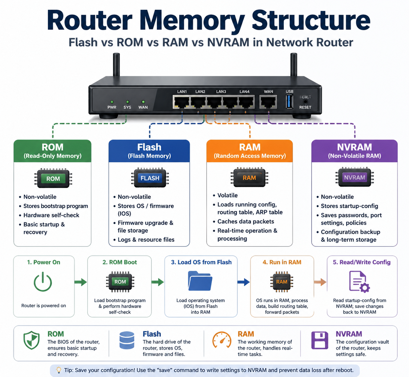Router Memory Guide: Flash vs ROM vs RAM vs NVRAM Differences