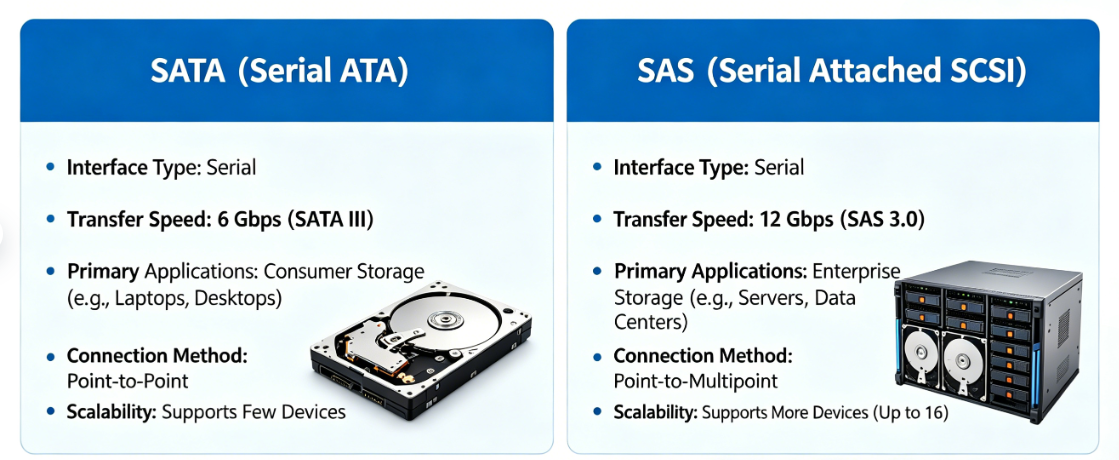 What is the difference between SATA and SAS?