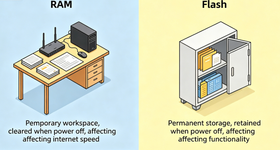 Stop the Confusion! A Single Image Explains Router “RAM” and “Flash Memory”